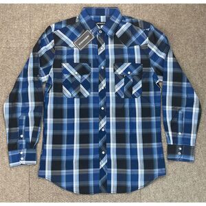 Jmbonheur Men's Plaid Western Snap Button Up Long‎ Sleeve Shirt Size Small